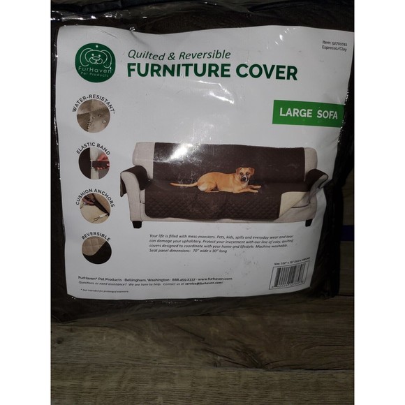 Furhaven Large Sofa Slipcover Water-Resistant Reversible Two-Tone Espresso/Clay - Picture 1 of 3